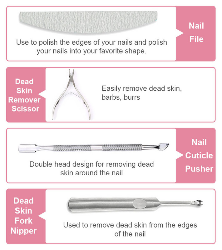 Nagų dailės šveičiamųjų įrankių rinkinys Nagų dildės odelių žnyplėms įrankis Šaukšto stūmiklio nuėmiklis Pjaustyklė Clipper Trimmer Žirklės Manikiūro įrankis