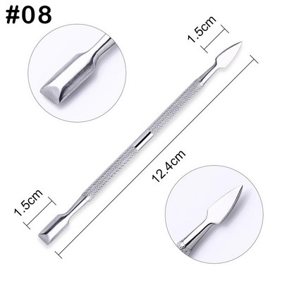1vnt Sidabrinis dvipusis odelių stūmiklis Dead Skin Push Remover pedikiūrui Manikiūrui Nagų dailės valiklis priežiūros priemonė nerūdijantis plienas