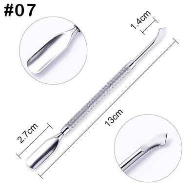 1vnt Sidabrinis dvipusis odelių stūmiklis Dead Skin Push Remover pedikiūrui Manikiūrui Nagų dailės valiklis priežiūros priemonė nerūdijantis plienas