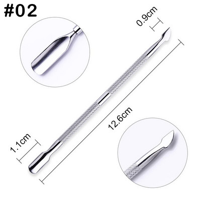 1vnt Sidabrinis dvipusis odelių stūmiklis Dead Skin Push Remover pedikiūrui Manikiūrui Nagų dailės valiklis priežiūros priemonė nerūdijantis plienas