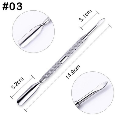1vnt Sidabrinis dvipusis odelių stūmiklis Dead Skin Push Remover pedikiūrui Manikiūrui Nagų dailės valiklis priežiūros priemonė nerūdijantis plienas