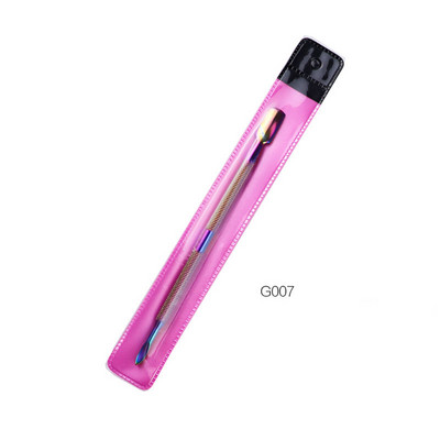 Spalvotas titano plienas, stumiamas negyvas odos stūmimas Mados dizainas Dvi galvutė nerūdijančio plieno odelių stūmiklis Manikiūras Nagų dailės įrankis