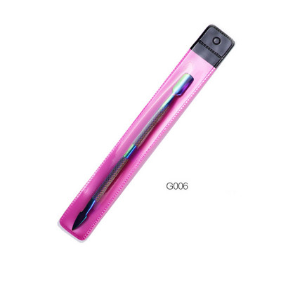 Spalvotas titano plienas, stumiamas negyvas odos stūmimas Mados dizainas Dvi galvutė nerūdijančio plieno odelių stūmiklis Manikiūras Nagų dailės įrankis