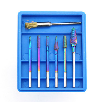 7 vnt / rinkinys deimantinio karbido frezavimo pjaustytuvas Rainbow nagų grąžto šepetys manikiūrui elektriniai staklių antgaliai Burr nagų dailės įrankiai