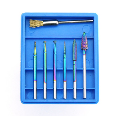 7 vnt / rinkinys deimantinio karbido frezavimo pjaustytuvas Rainbow nagų grąžto šepetys manikiūrui elektriniai staklių antgaliai Burr nagų dailės įrankiai