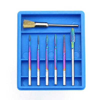 7 vnt / rinkinys deimantinio karbido frezavimo pjaustytuvas Rainbow nagų grąžto šepetys manikiūrui elektriniai staklių antgaliai Burr nagų dailės įrankiai