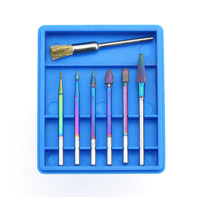 7 vnt / rinkinys deimantinio karbido frezavimo pjaustytuvas Rainbow nagų grąžto šepetys manikiūrui elektriniai staklių antgaliai Burr nagų dailės įrankiai