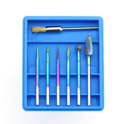 7 vnt / rinkinys deimantinio karbido frezavimo pjaustytuvas Rainbow nagų grąžto šepetys manikiūrui elektriniai staklių antgaliai Burr nagų dailės įrankiai