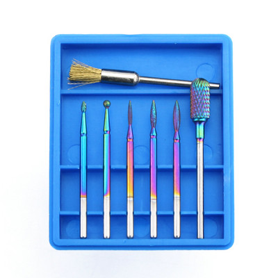 7 vnt / rinkinys deimantinio karbido frezavimo pjaustytuvas Rainbow nagų grąžto šepetys manikiūrui elektriniai staklių antgaliai Burr nagų dailės įrankiai