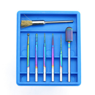 7 vnt / rinkinys deimantinio karbido frezavimo pjaustytuvas Rainbow nagų grąžto šepetys manikiūrui elektriniai staklių antgaliai Burr nagų dailės įrankiai