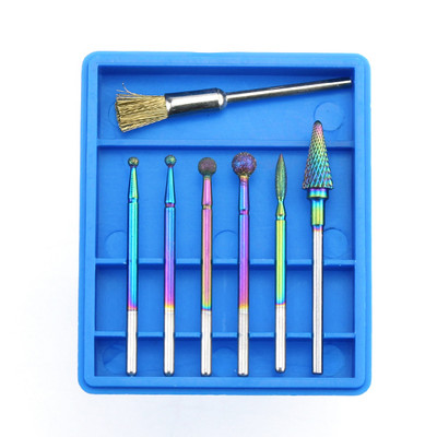 7 vnt / rinkinys deimantinio karbido frezavimo pjaustytuvas Rainbow nagų grąžto šepetys manikiūrui elektriniai staklių antgaliai Burr nagų dailės įrankiai
