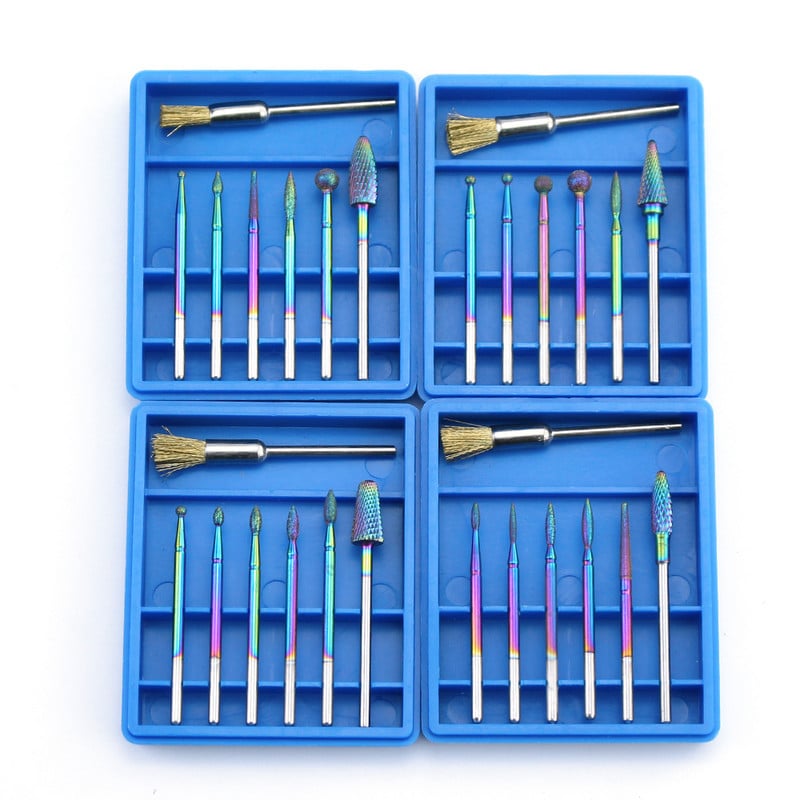 7 vnt / rinkinys deimantinio karbido frezavimo pjaustytuvas Rainbow nagų grąžto šepetys manikiūrui elektriniai staklių antgaliai Burr nagų dailės įrankiai