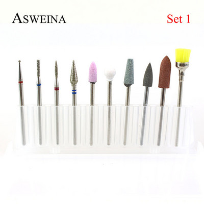 ASWEINA 10 vnt./komplektas Nagų grąžtas Elektrinė mašina Manikiūro Rotary Burr Frezė Manikiūro Priedai Odelių Gręžimo Įrankiai