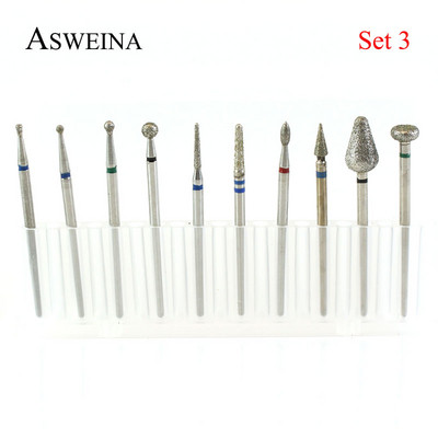 ASWEINA 10 vnt./komplektas Nagų grąžtas Elektrinė mašina Manikiūro Rotary Burr Frezė Manikiūro Priedai Odelių Gręžimo Įrankiai