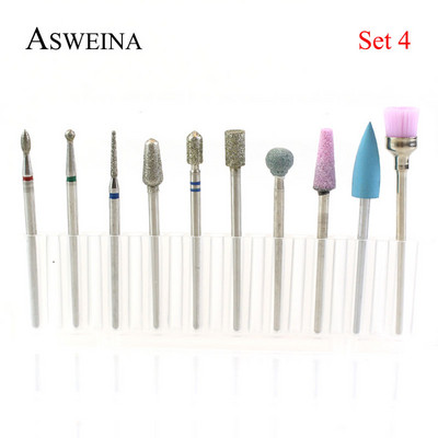 ASWEINA 10 vnt./komplektas Nagų grąžtas Elektrinė mašina Manikiūro Rotary Burr Frezė Manikiūro Priedai Odelių Gręžimo Įrankiai
