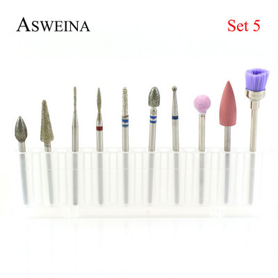 ASWEINA 10 vnt./komplektas Nagų grąžtas Elektrinė mašina Manikiūro Rotary Burr Frezė Manikiūro Priedai Odelių Gręžimo Įrankiai