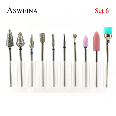 ASWEINA 10 vnt./komplektas Nagų grąžtas Elektrinė mašina Manikiūro Rotary Burr Frezė Manikiūro Priedai Odelių Gręžimo Įrankiai