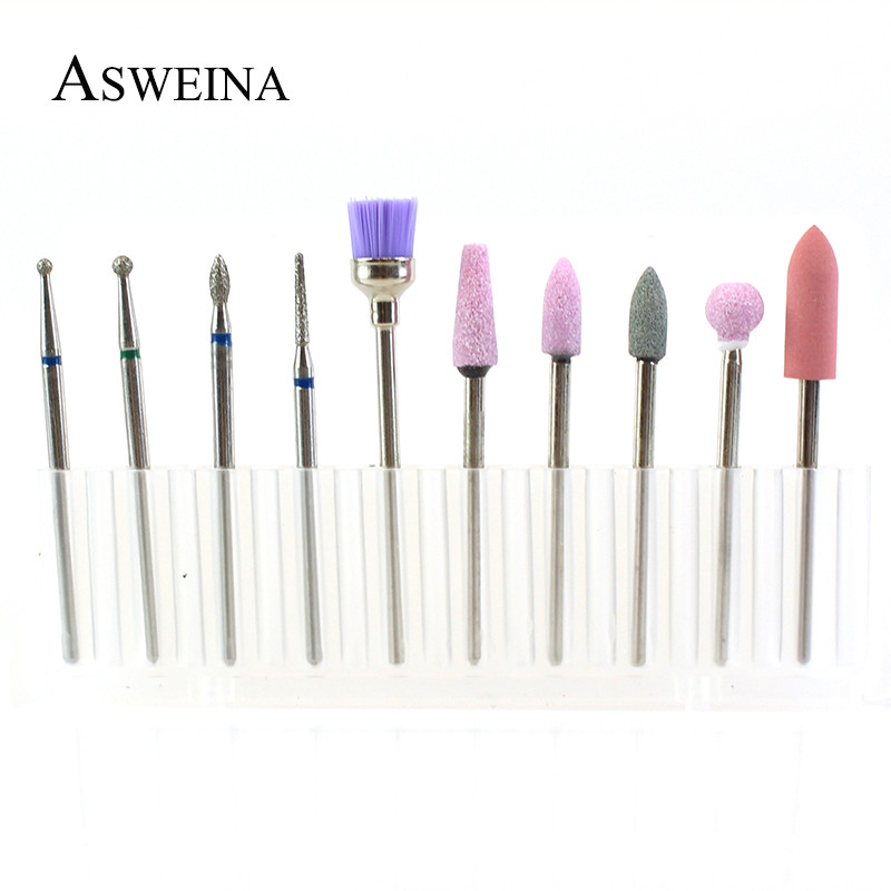 ASWEINA 10 vnt./komplektas Nagų grąžtas Elektrinė mašina Manikiūro Rotary Burr Frezė Manikiūro Priedai Odelių Gręžimo Įrankiai