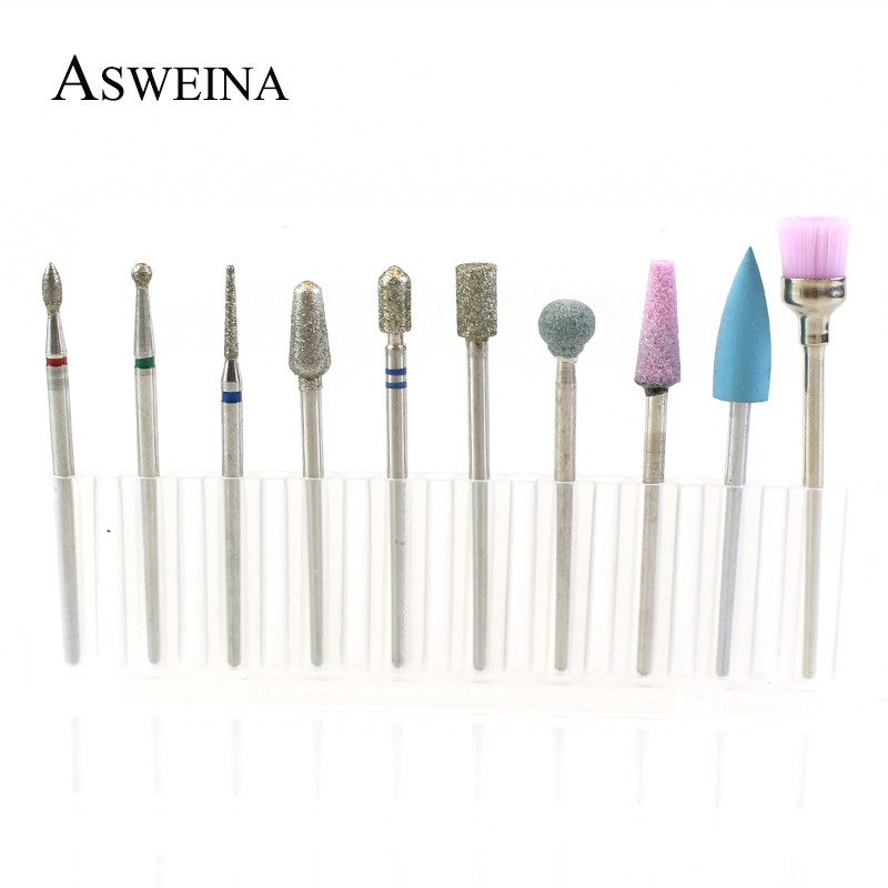 ASWEINA 10 vnt./komplektas Nagų grąžtas Elektrinė mašina Manikiūro Rotary Burr Frezė Manikiūro Priedai Odelių Gręžimo Įrankiai