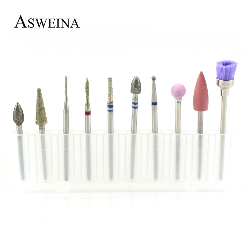 ASWEINA 10 vnt./komplektas Nagų grąžtas Elektrinė mašina Manikiūro Rotary Burr Frezė Manikiūro Priedai Odelių Gręžimo Įrankiai