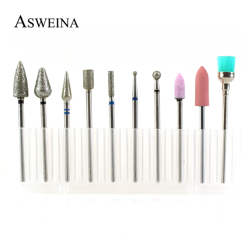 ASWEINA 10 vnt./komplektas Nagų grąžtas Elektrinė mašina Manikiūro Rotary Burr Frezė Manikiūro Priedai Odelių Gręžimo Įrankiai
