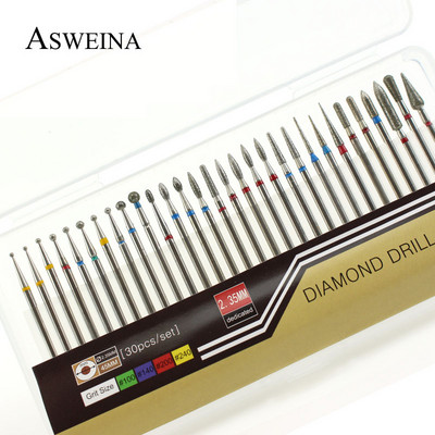 ASWEINA 30vnt/komplektas Deimantinis nagų grąžtas odelių odelių aparatas manikiūro mašinai Priedai Frezė Nuėmimo įrankiai Nagų dildės