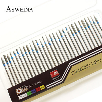 ASWEINA 30vnt/komplektas Deimantinis nagų grąžtas odelių odelių aparatas manikiūro mašinai Priedai Frezė Nuėmimo įrankiai Nagų dildės