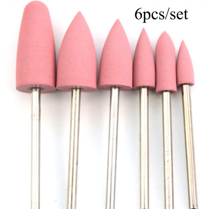 6 vnt Silikoniniai nagų grąžtai Elektriniai sukamieji grąžtai rinkinys Poliravimo buferio dildės Manikiūro pedikiūro mašinos priedai Įrankiai