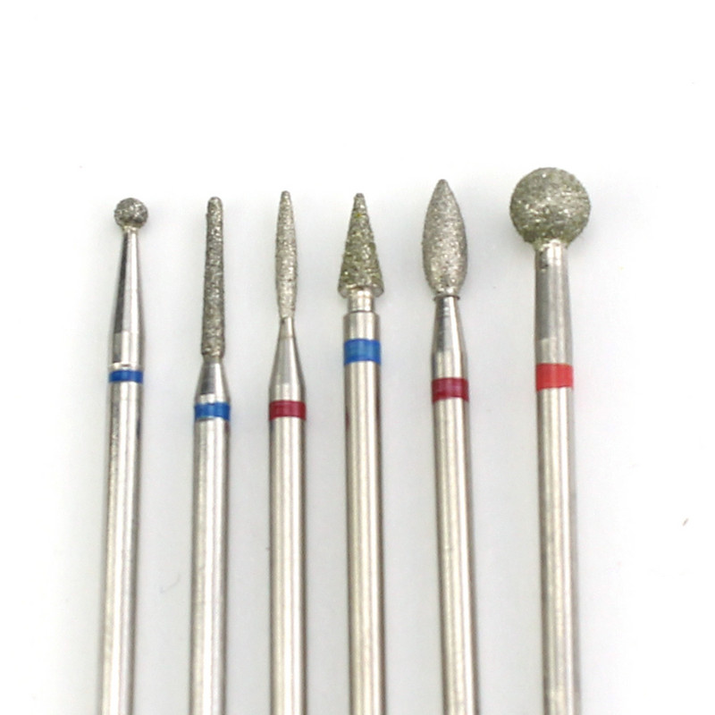 6 vnt / rinkinys Deimantiniai nagų gręžimo frezavimo antgaliai Rotary Burr Eletric manikiūro mašinai odelių šalinimo įrankis Nagų dailės priedas