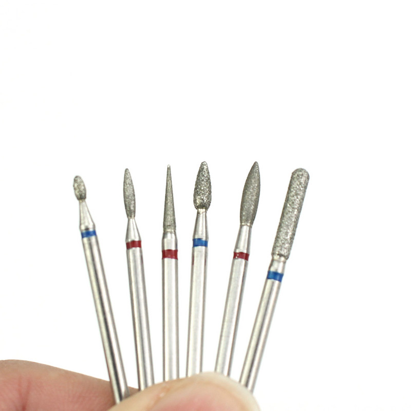 6 vnt / rinkinys Deimantiniai nagų gręžimo frezavimo antgaliai Rotary Burr Eletric manikiūro mašinai odelių šalinimo įrankis Nagų dailės priedas