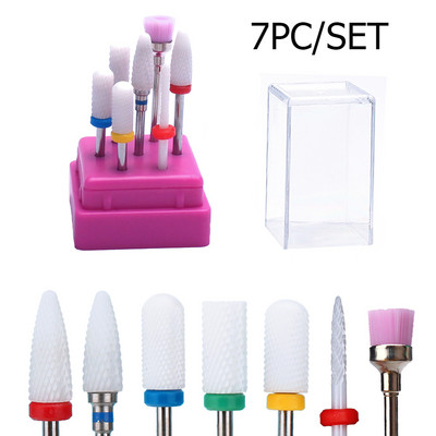 7 vnt Keraminio karbido nagų grąžtai dildės Frezavimo pjaustytuvų rinkinys Manikiūras Rotary Burr Elektrinis pedikiūro staklės Priedai
