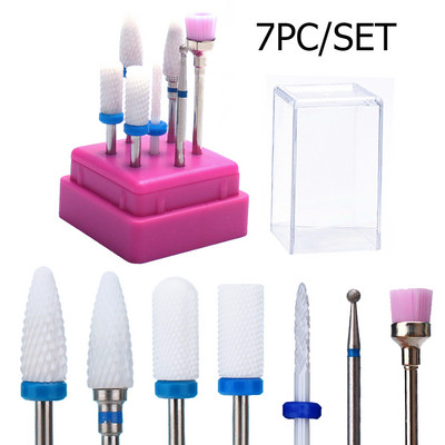 7 vnt Keraminio karbido nagų grąžtai dildės Frezavimo pjaustytuvų rinkinys Manikiūras Rotary Burr Elektrinis pedikiūro staklės Priedai