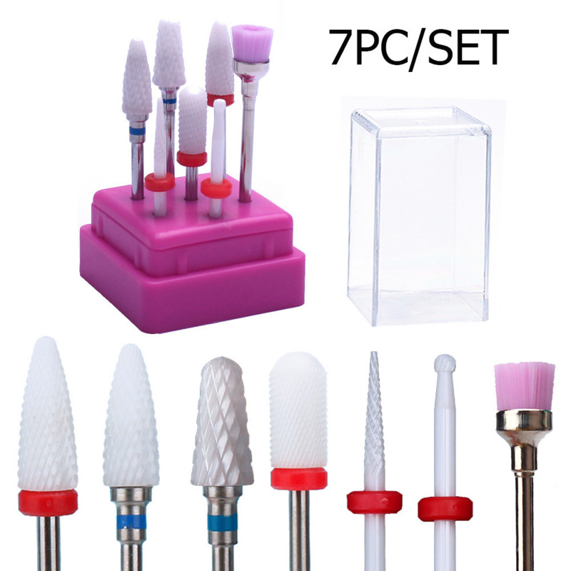 7 vnt Keraminio karbido nagų grąžtai dildės Frezavimo pjaustytuvų rinkinys Manikiūras Rotary Burr Elektrinis pedikiūro staklės Priedai