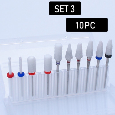 10 vnt nagų grąžtų rinkinys Keraminių frezavimo pjaustytuvų rinkinys Elektrinės mašinos manikiūro antgaliai Rotary Burr odelių įrankiai Priedai