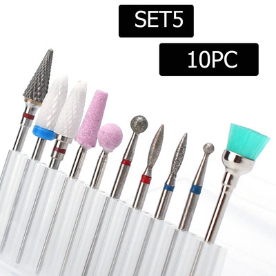 10 vnt nagų grąžtų rinkinys Keraminių frezavimo pjaustytuvų rinkinys Elektrinės mašinos manikiūro antgaliai Rotary Burr odelių įrankiai Priedai