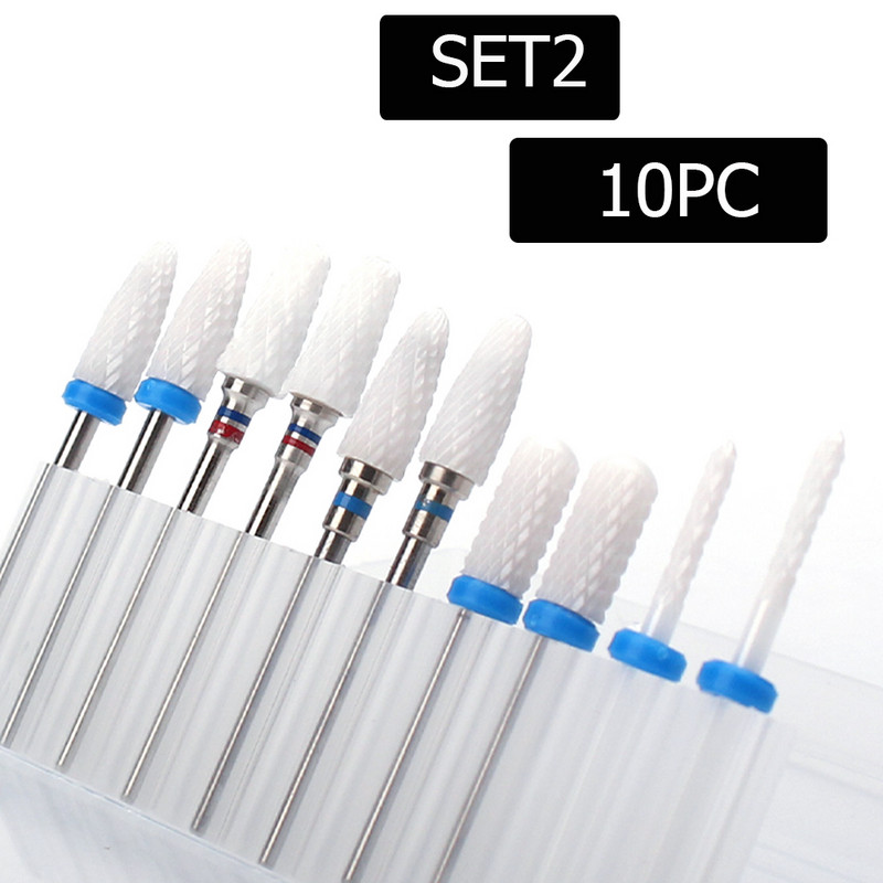 10 vnt nagų grąžtų rinkinys Keraminių frezavimo pjaustytuvų rinkinys Elektrinės mašinos manikiūro antgaliai Rotary Burr odelių įrankiai Priedai