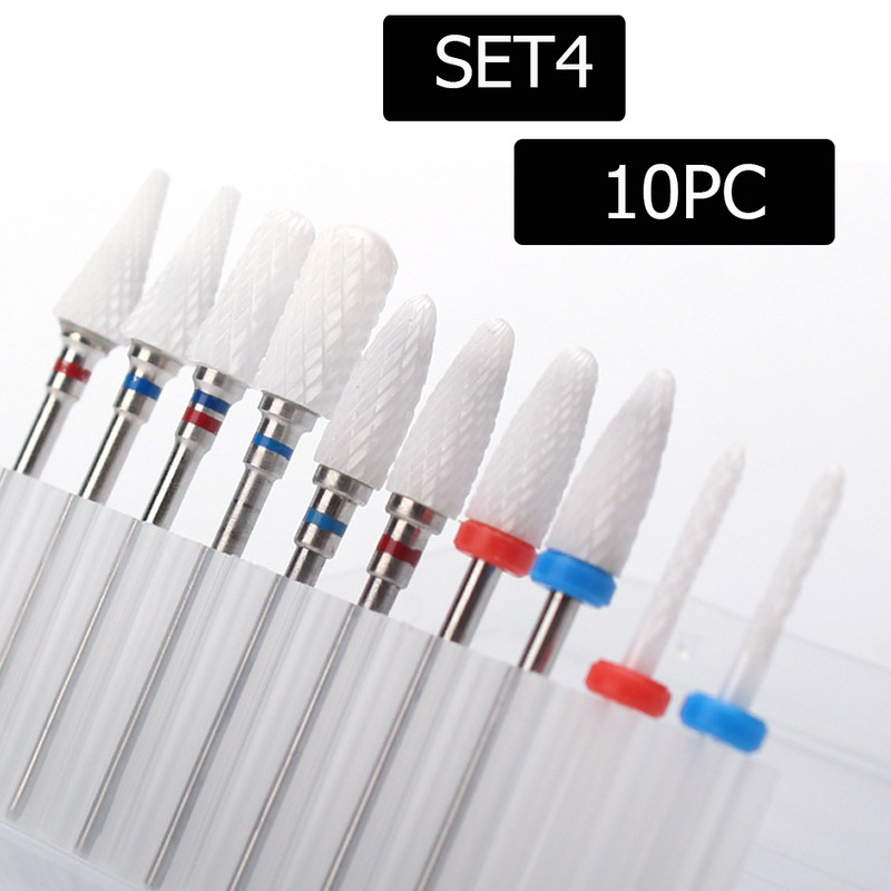 10 vnt nagų grąžtų rinkinys Keraminių frezavimo pjaustytuvų rinkinys Elektrinės mašinos manikiūro antgaliai Rotary Burr odelių įrankiai Priedai