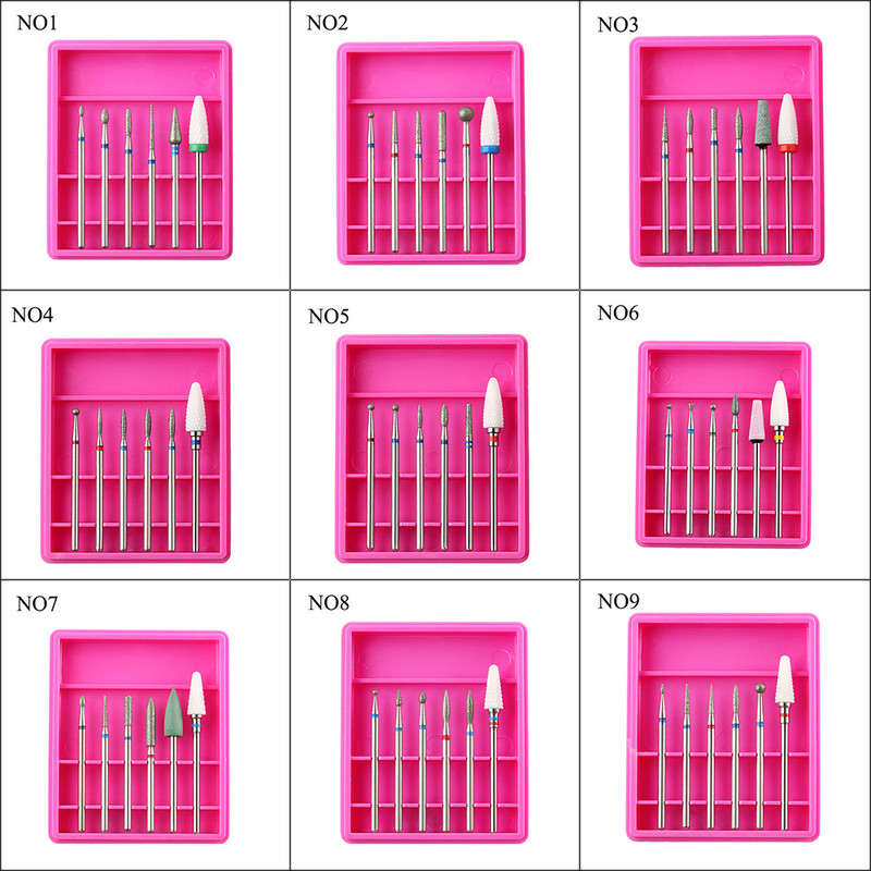 6kom/Set Dijamantno korundno svrdlo za nokte Keramičko glodalo za manikuru Električni stroj Bitovi Odstranjivač zanoktica Umjetnički alati
