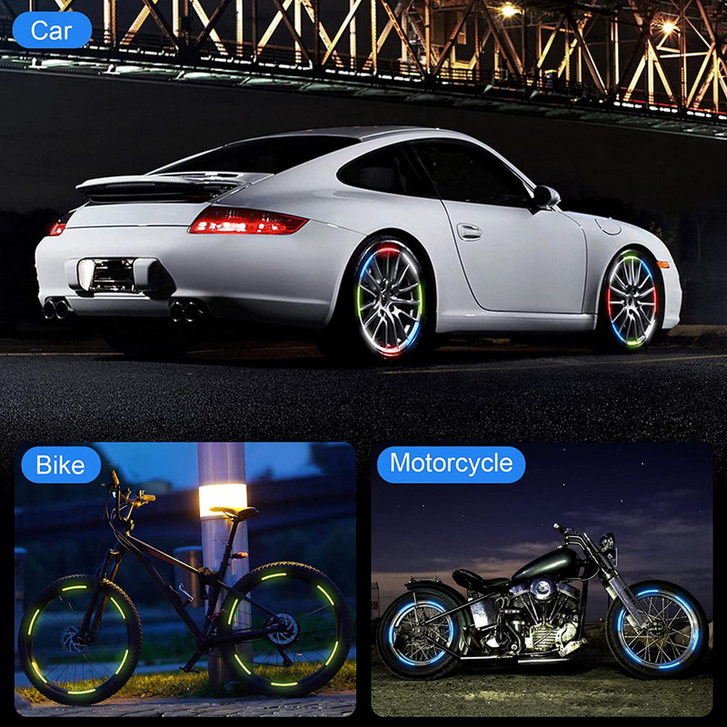 5/10/20/40 бр. Стикер на главината на колелото на автомобила Светлоотразителна лента за мотоциклети Автомобил Нощно шофиране Безопасност Светещ универсален стикер