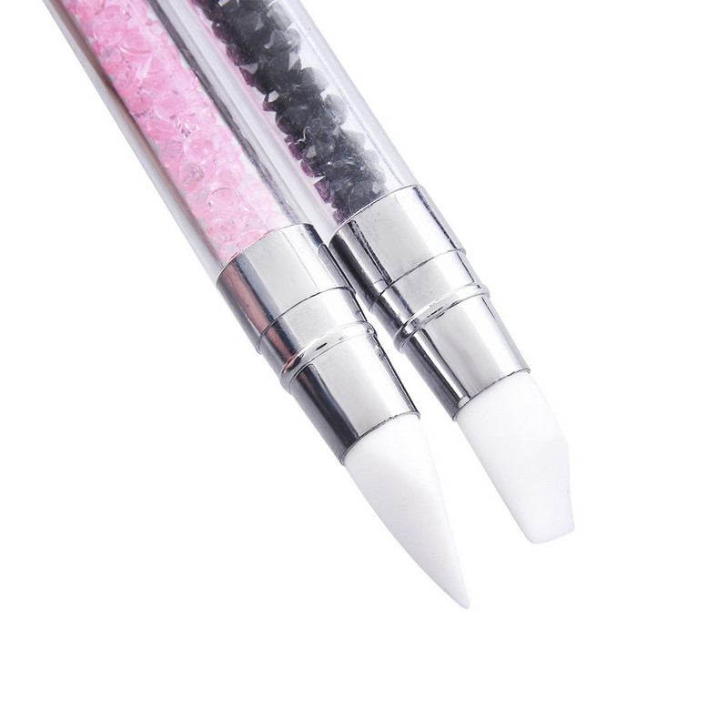 1 kom. Silikonska olovka za rezbarenje s dvostrukom glavom Četkice za crtanje noktiju Alat s kristalnom drškom od dijamanata za alate za DIY gel manikuru