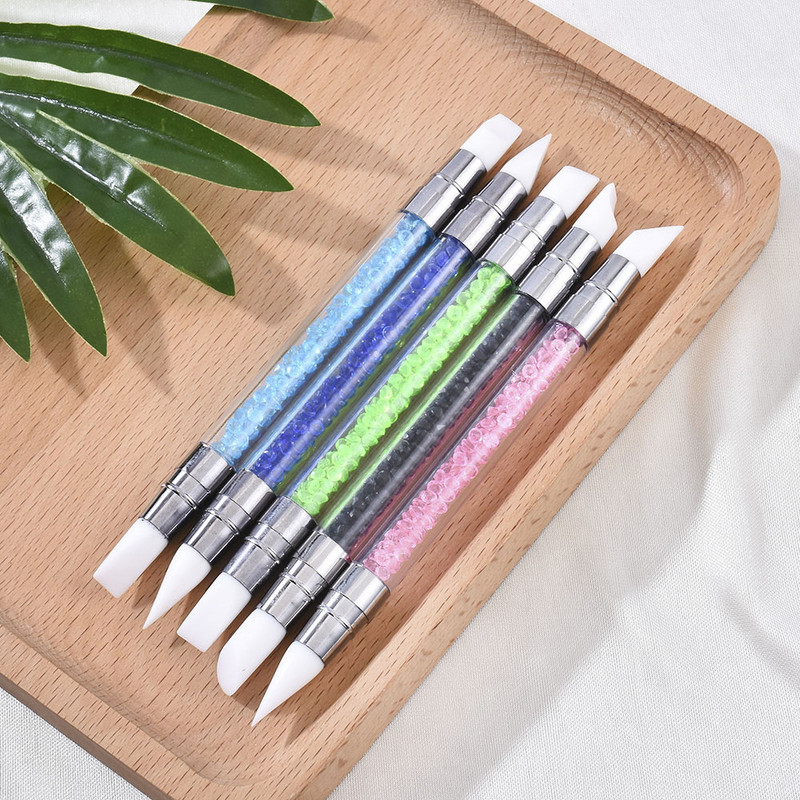 1 kom. Silikonska olovka za rezbarenje s dvostrukom glavom Četkice za crtanje noktiju Alat s kristalnom drškom od dijamanata za alate za DIY gel manikuru