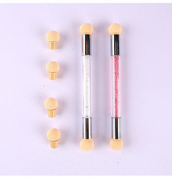 Двуглави градиентни четки за писалка за нокти 5 цвята Акрилни кристали Дръжка Гъба Омбре градиентни нокти Инструменти за маникюр