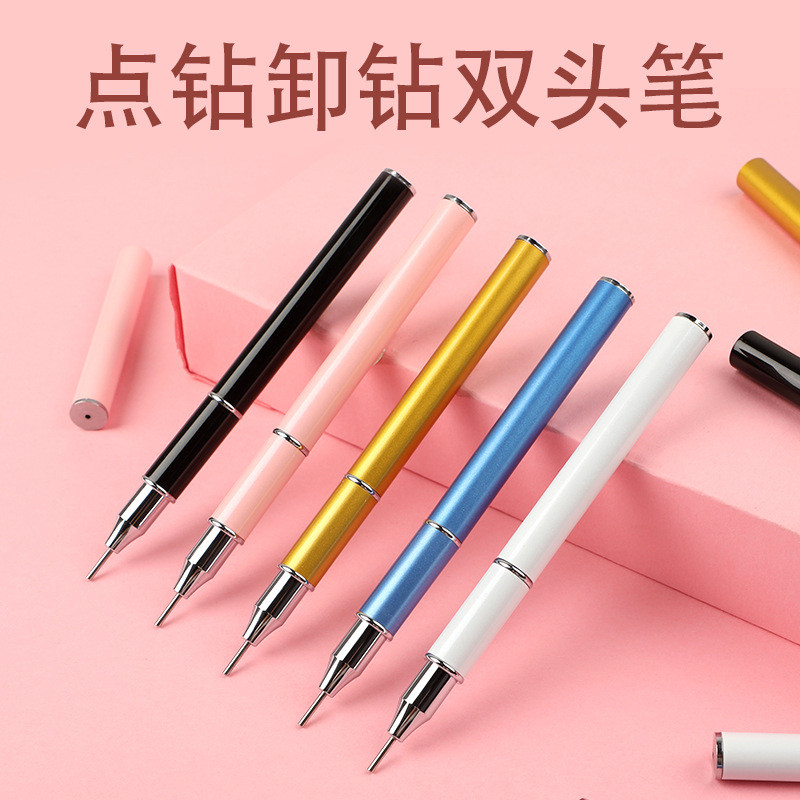 1kom dvostruka voštana olovka za nokte sa vještačkim kamenčićima alat za odabir dijamanata Voštana olovka od nehrđajućeg čelika DIY alati za manikuru Nail Art Suppl