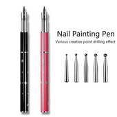 Σιντριβάνι σχεδίασης νυχιών με μεταλλικό στυλό 5 ανταλλακτικές συμβουλές από ανοξείδωτο ατσάλι για μανικιούρ κομμωτηρίου DIY Εργαλεία τέχνης νυχιών