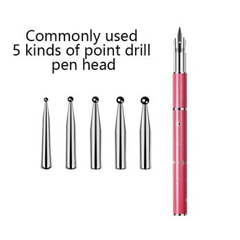 Писалка за рисуване на нокти с метални 5 резервни накрайника за химикалки Точкуване от неръждаема стомана за салонен маникюр Направи си сам инструменти за ноктопластика