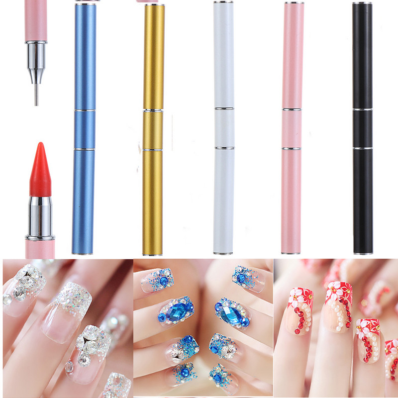 Νέο διπλό κρυστάλλινο στυλό στρας Πολύτιμοι λίθοι Picking Nail Dotting Pen Wax/Ανοξείδωτο ατσάλι Εργαλείο επιλογής στυλό Διαμαντένιο Εργαλείο ζωγραφικής