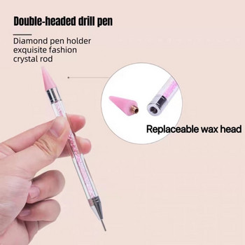 Dotting Tool Wax Double Head Pen Strings Sticking Gem Picker Crystal Picking Nail Art Point Drill Metal and Crayon 2ways Use