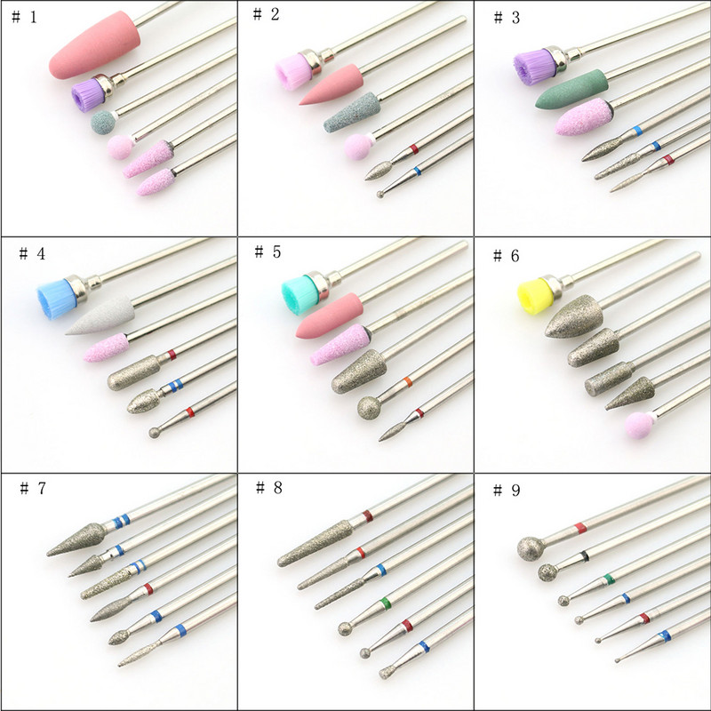 6 buc/set Burghiu pentru unghii Mașină electrică rotativă Bit de manichiură Freză Freză Cuticule pentru Manichiură Pedichiură Accesorii de artă Instrumente