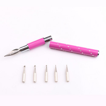 1 комплект 6 глави от неръждаема стомана Направи си сам Nail Art Pen Drawing Dotting Decor Sets for Salon Manicure Pick Up Rhinestones Tools