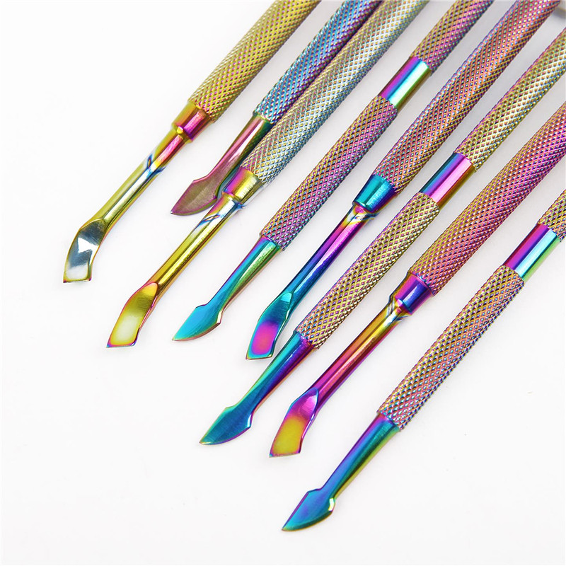 Dvostruka glava Rainbow od nehrđajućeg čelika Gurač zanoktica Pinceta Odstranjivač mrtve kože Čistač noktiju Alati za manikuru Nail Art Pedikura